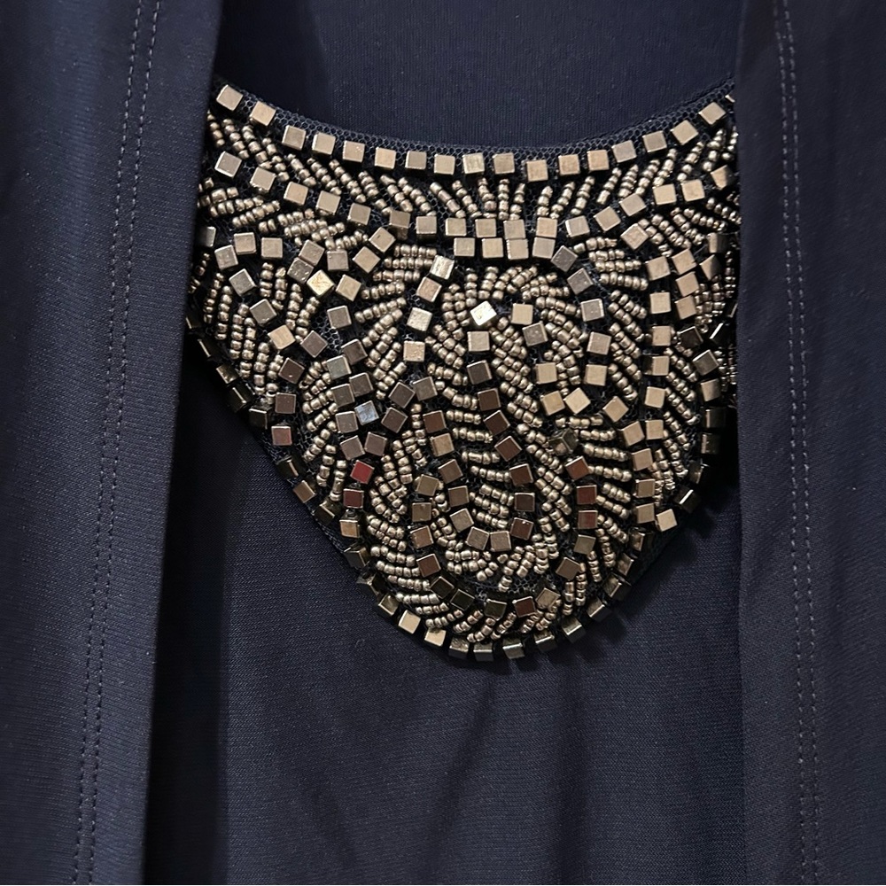 Haani New York navy blue dress with embellished neck detail